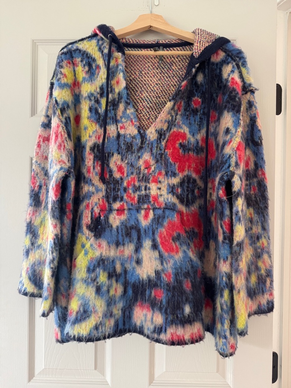 Anthropologie Multicolor Fuzzy V-Neck Hoodie Sweater